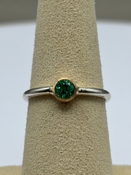 Dainty Two-Tone Ring with Natural Colombian Emerald - 0.39 ct | 14k Gold & Sterling Silver