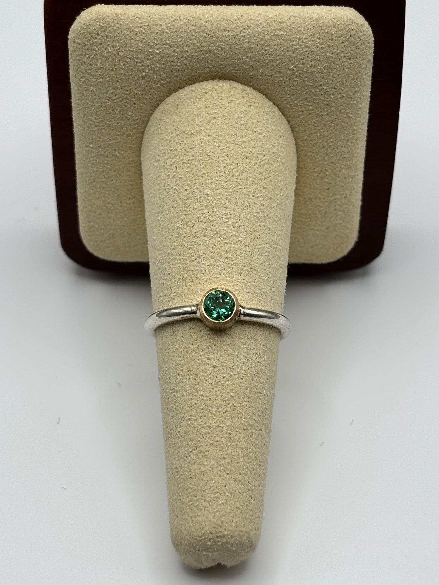 Dainty Two-Tone Ring with Natural Colombian Emerald - 0.39 ct | 14k Gold & Sterling Silver