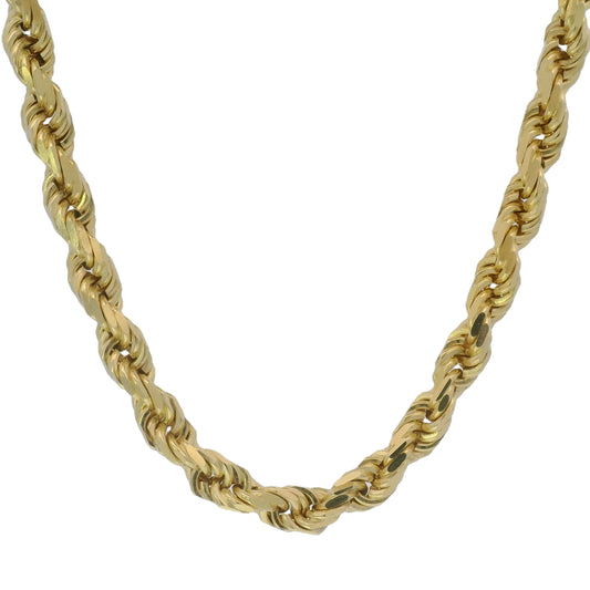 14k Solid Yellow Gold Diamond Cut Rope Chain - 6mm