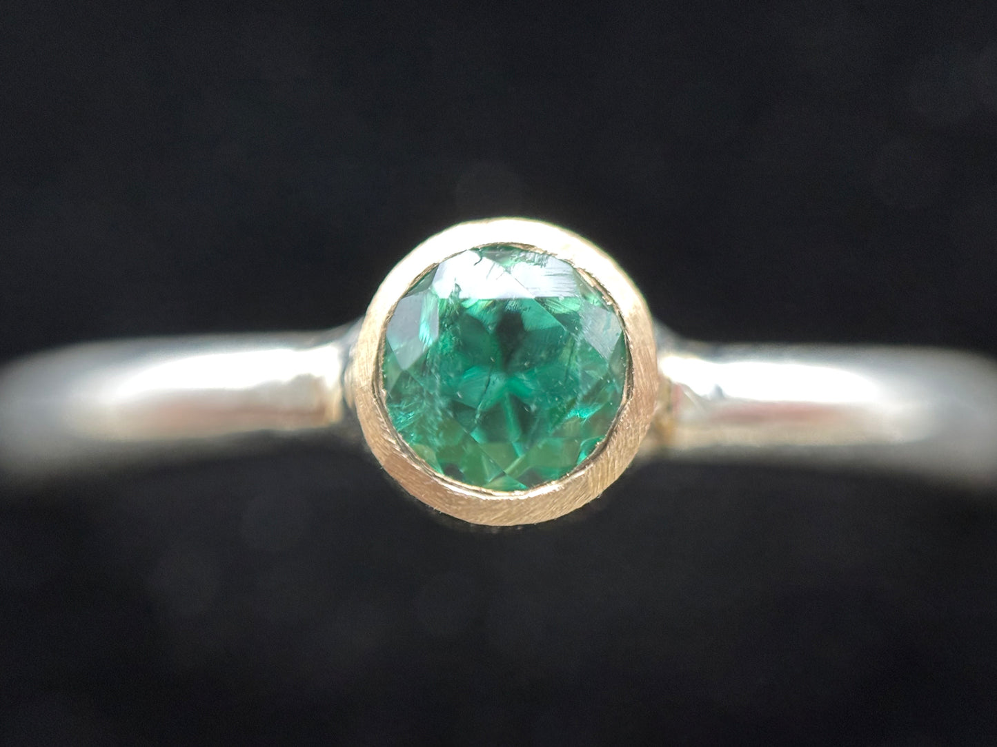 Dainty Two-Tone Ring with Natural Colombian Emerald - 0.39 ct | 14k Gold & Sterling Silver