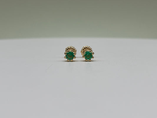 14k Yellow Gold Colombian Emerald Stud Earrings - 0.38 cttw