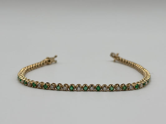 14k Yellow Gold Diamond & Emerald Tennis Bracelet - 2.50 cttw