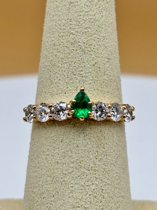 14k Yellow Gold Pear-Cut GIA Certified Colombian Emerald & Diamond Ring - 1.29 cttw