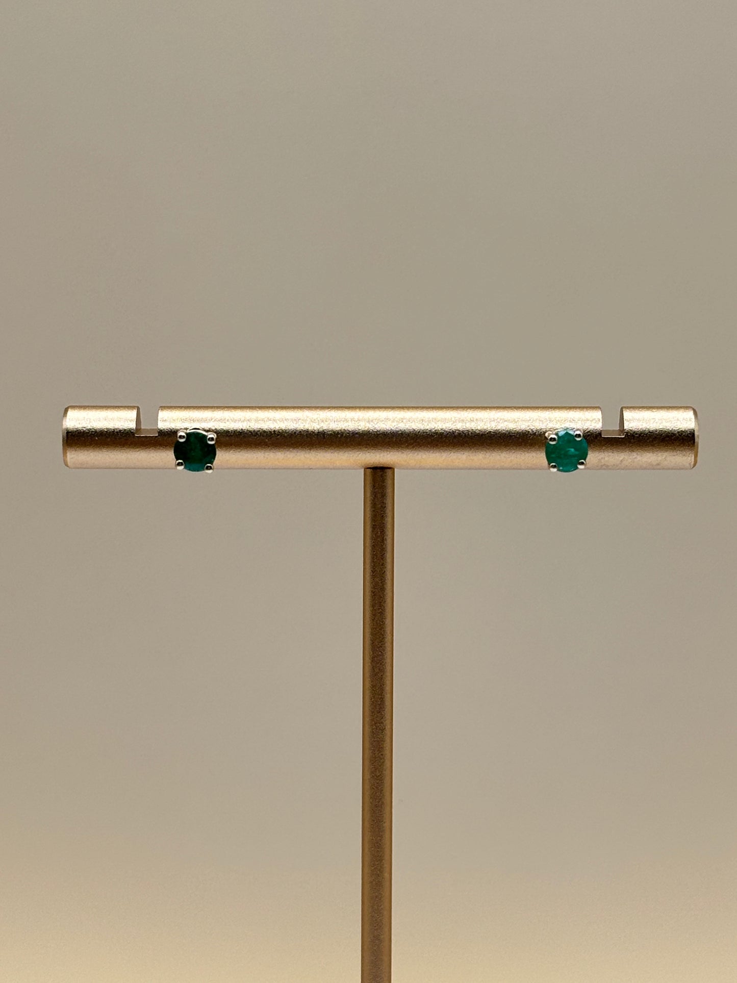 14k Yellow Gold Round Zambian Emerald Stud Earrings - 0.50 cttw