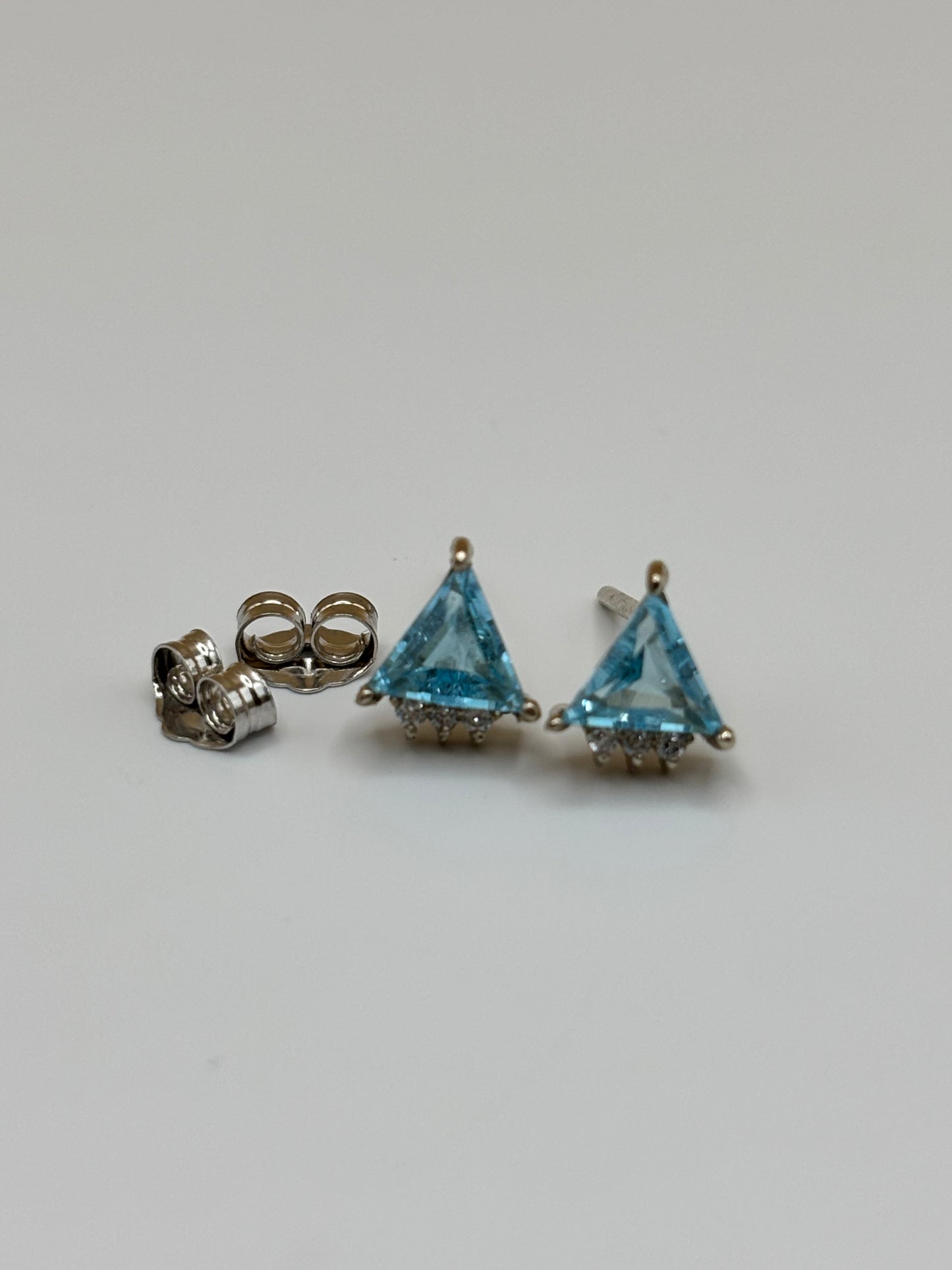 14k White Gold Natural Swiss Blue Topaz & Diamond Studs - 1.17 cttw